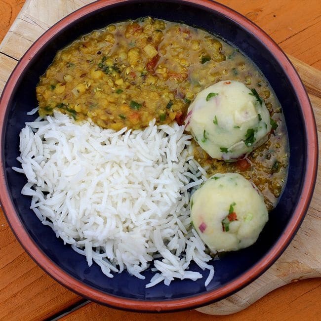 Dal Rice & Aloo Bhate