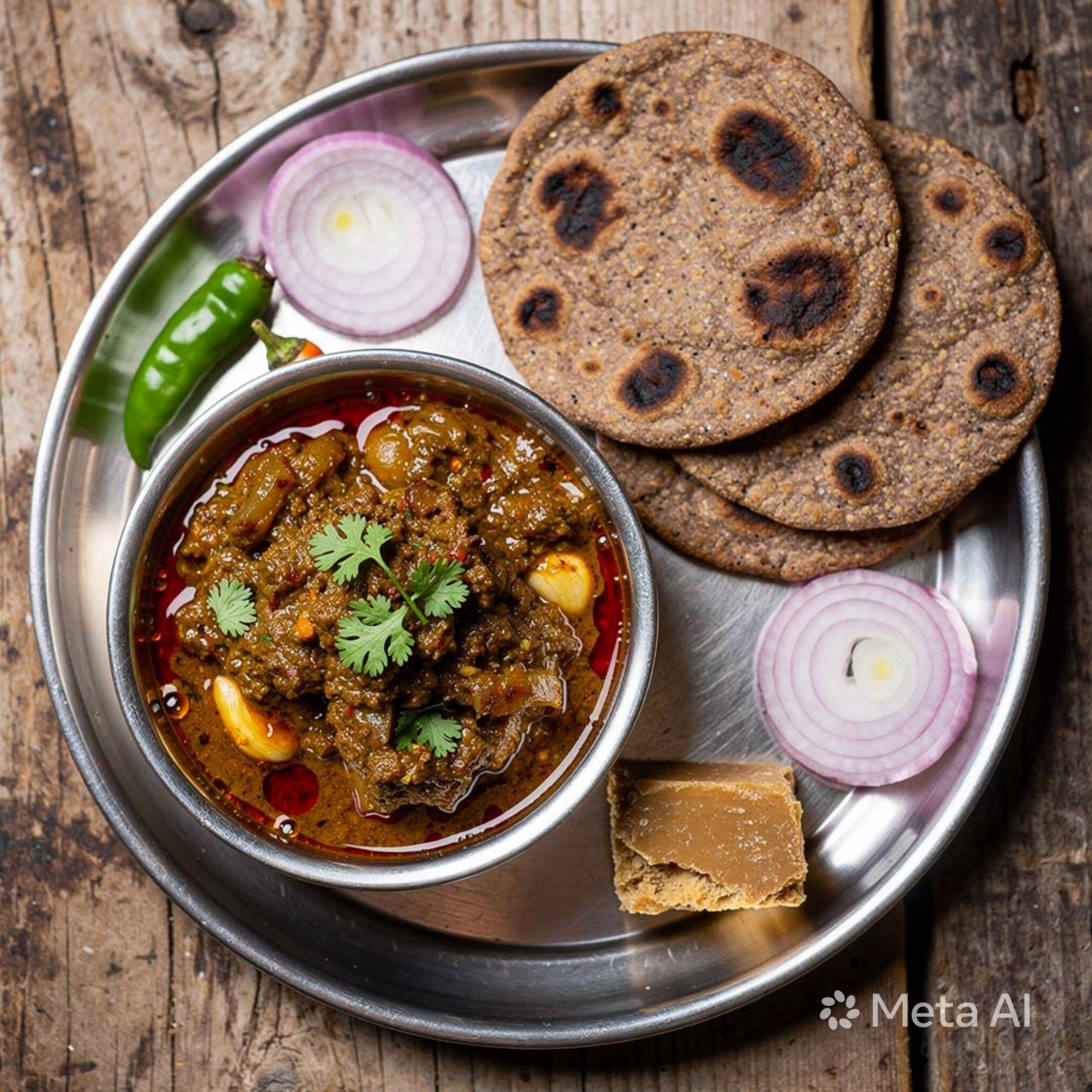 Onion Lasun Sabzi & Bhakri