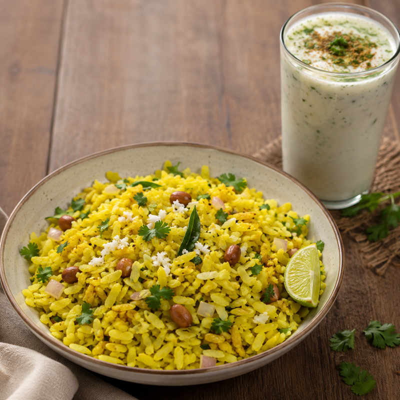 Kanda Poha & Masala Chaas