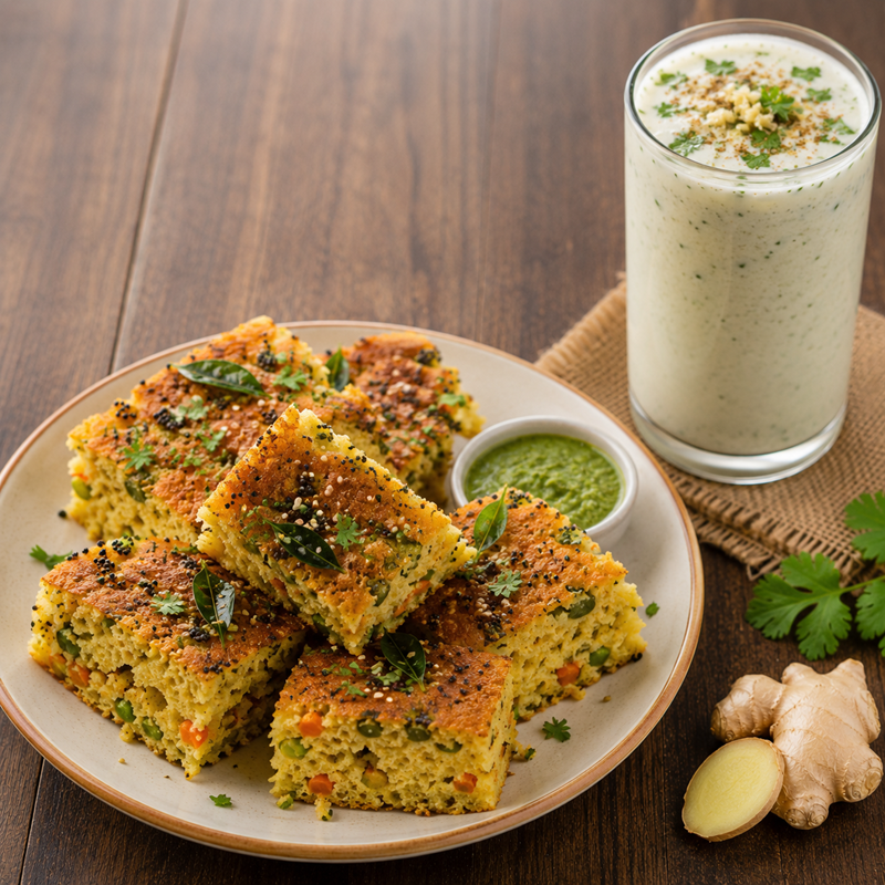 Mixed Veg Handvo & Ginger Chaas