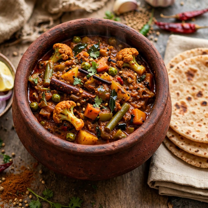 Kolhapuri Veg Handi & Chapati